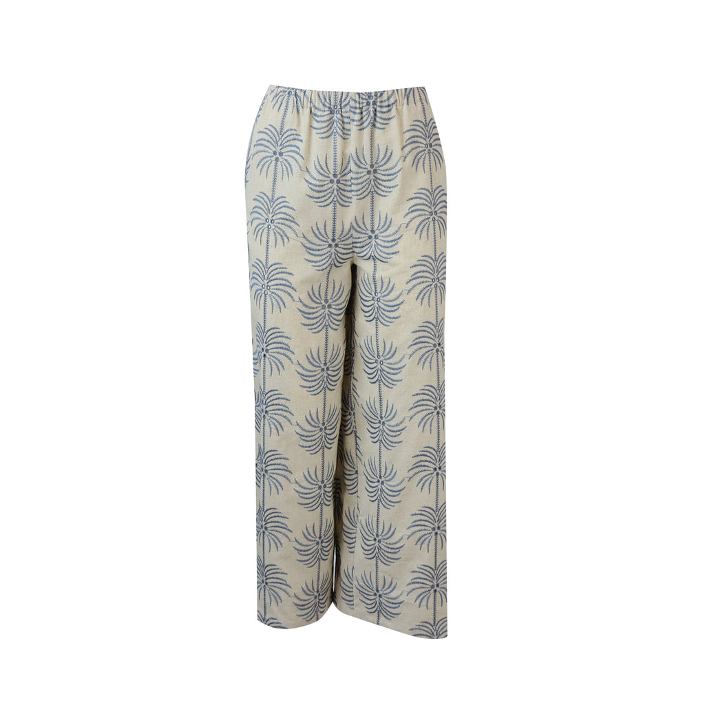 PANTALONI BUONO FANTASIA ECRU E BLU