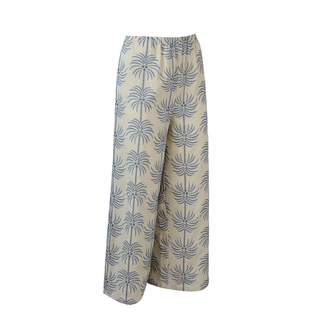 PANTALONI BUONO FANTASIA ECRU E BLU