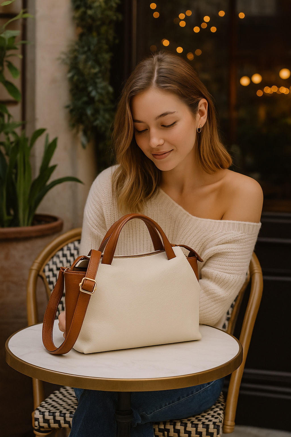 Two-Tone Italian Leather Bag with Practical Organization by Modex™