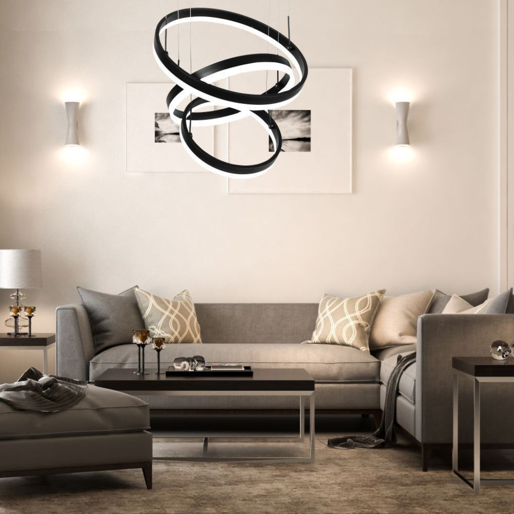 Lampadario LED Sospensione 3 Cerchi 86W Nero 3000K – V-TAC