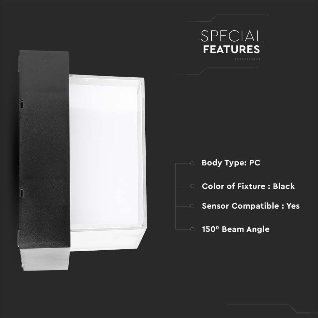 Lampada LED Muro Quadrata 12W 3000K IP65 Nera V-TAC
