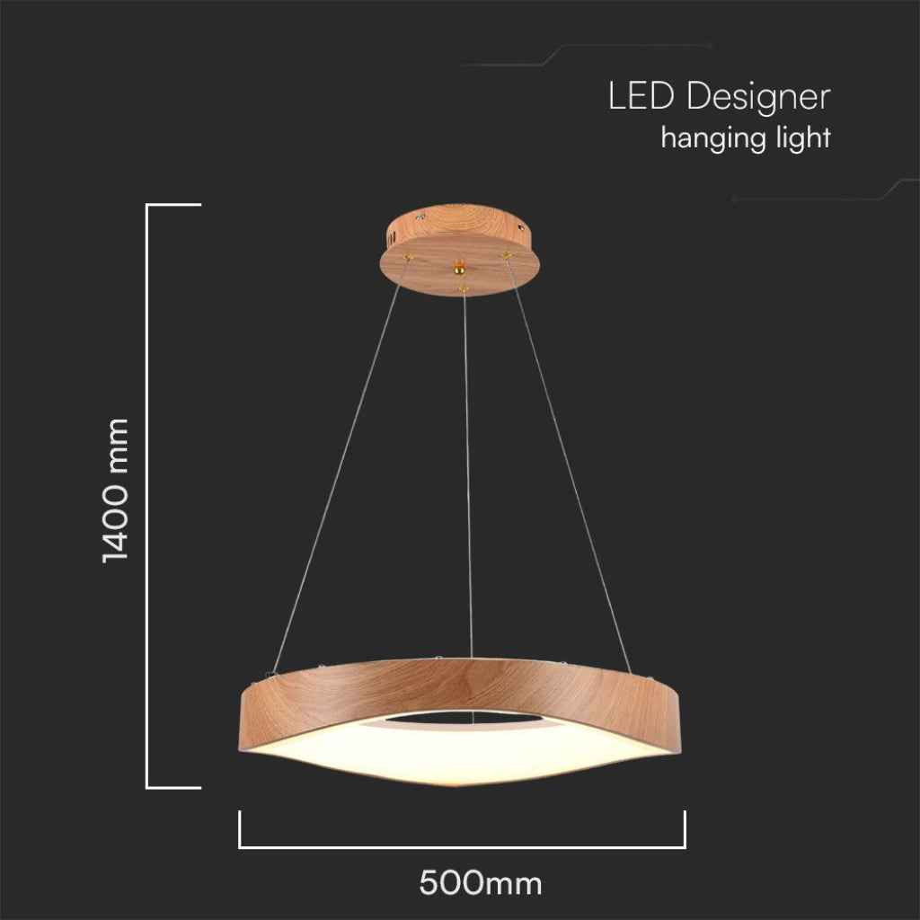 Lampadario LED sospeso 25W circolare colore legno 3000K – Ø500mm