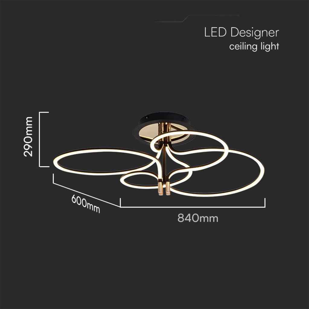 Lampadario LED a plafone 36W nero e oro moderno con luce calda 3000K