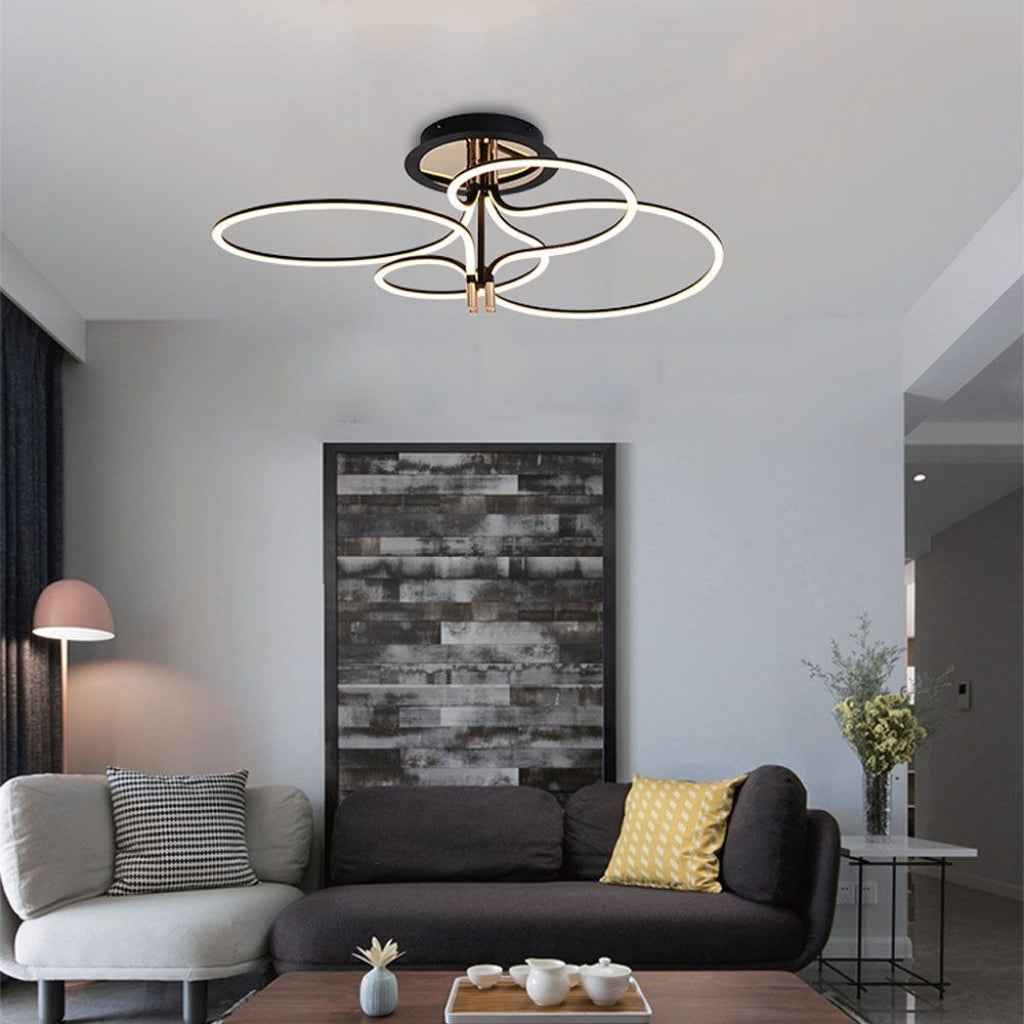 Lampadario LED a plafone 36W nero e oro moderno con luce calda 3000K