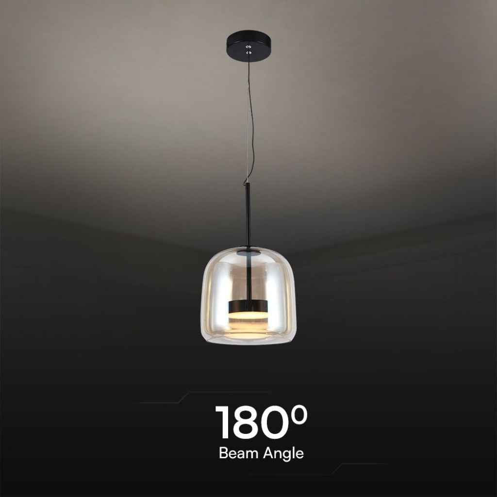 Lampada a Sospensione LED 6 W in Metallo e Vetro – Nero/ambra