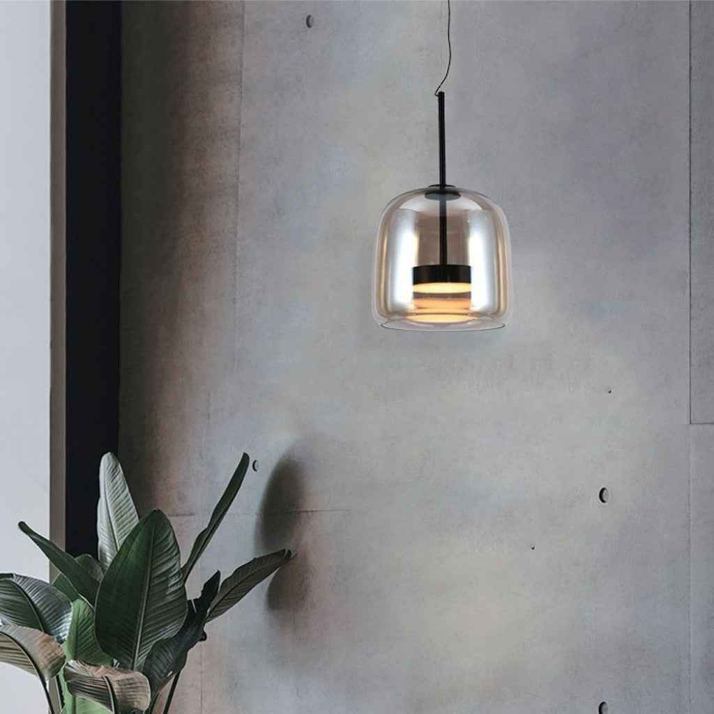Lampada a Sospensione LED 6 W in Metallo e Vetro – Nero/ambra