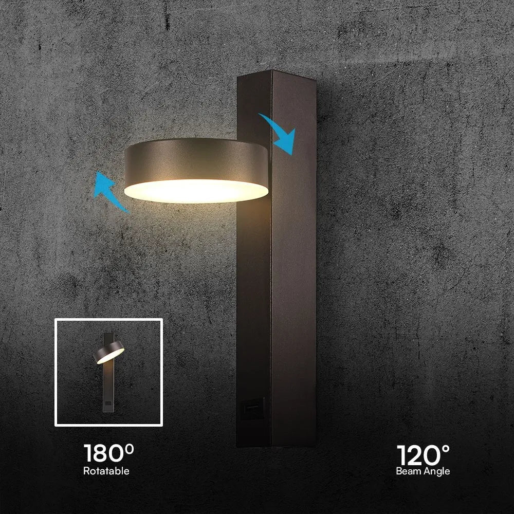 Applique LED V‑TAC 8 W USB 3000 K – Design Rotondo Nero