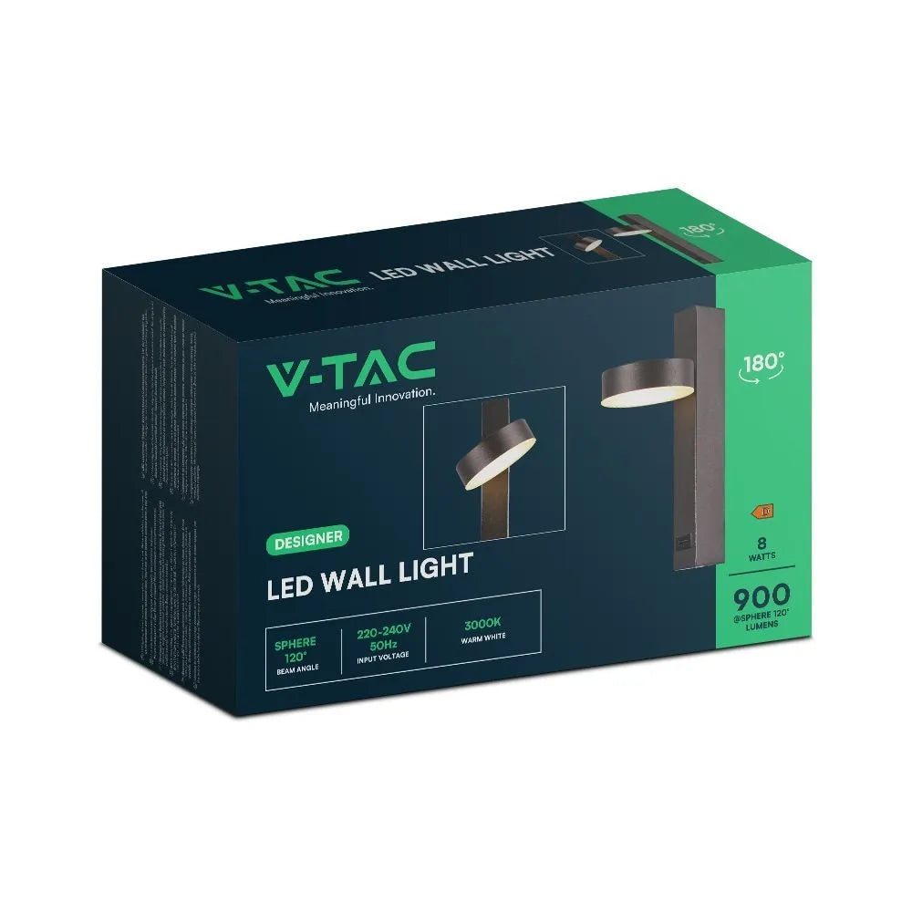 Applique LED V‑TAC 8 W USB 3000 K – Design Rotondo Nero