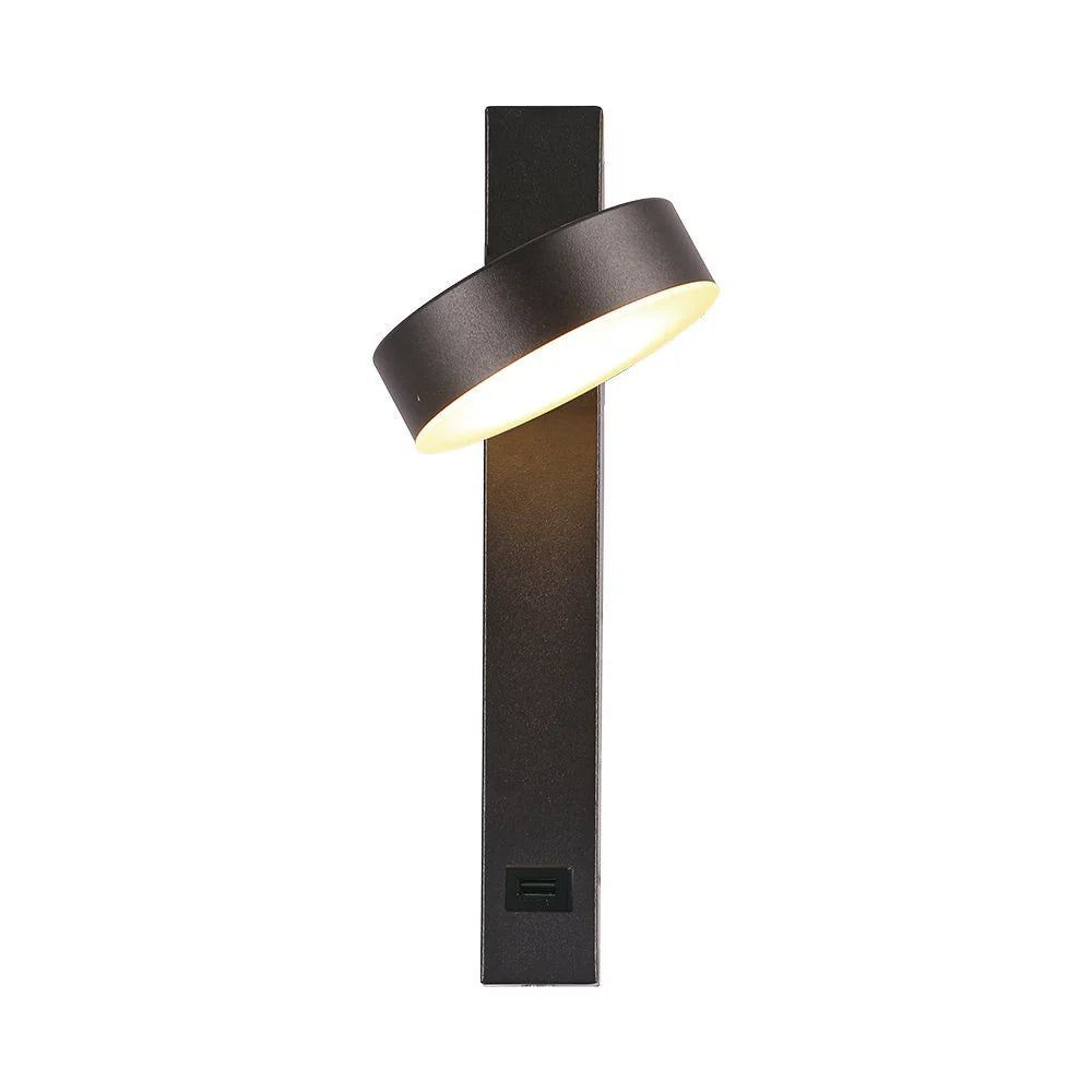 Applique LED V‑TAC 8 W USB 3000 K – Design Rotondo Nero