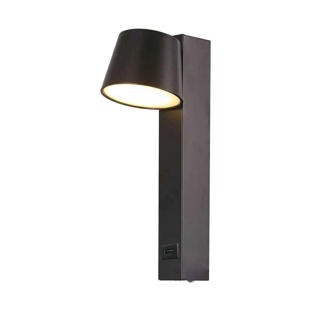 Applique LED V‑TAC 8 W USB 3000 K Regolabile – Metallo Nero