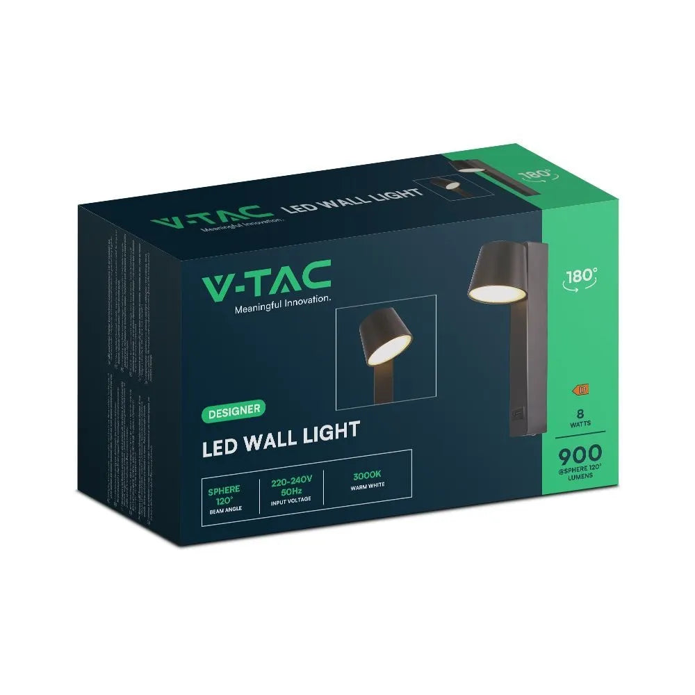 Applique LED V‑TAC 8 W USB 3000 K Regolabile – Metallo Nero