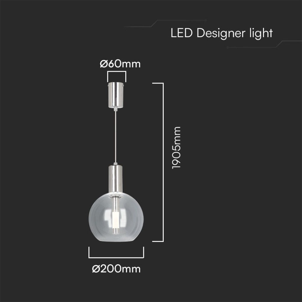 Lampada a Sospensione LED 5W Vetro Trasparente 3000K Acciaio