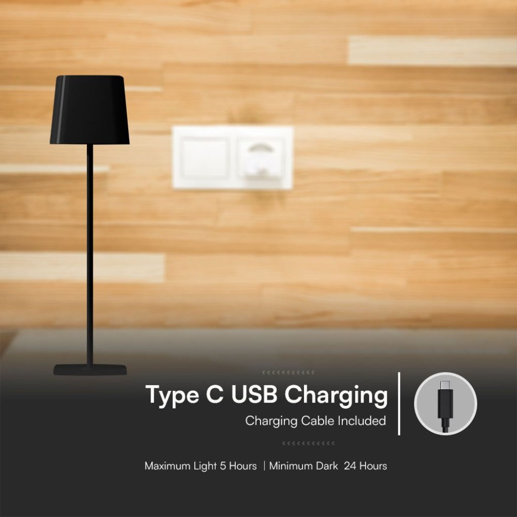 Lampada LED da Tavolo Magnetica 5W Ricaricabile USB‑C Nera IP65
