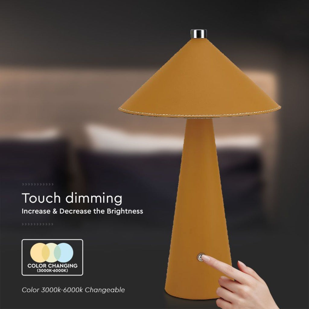 Lampada LED da Tavolo 3W Ricaricabile Touch USB‑C Gialla in Pelle