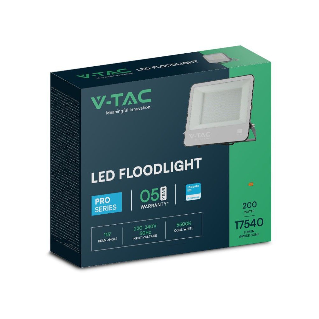 Faro LED 200W Chip Samsung Nero 6500K IP65 con Cavo 1m