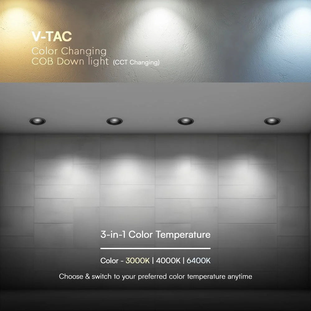 Faretto LED Incasso 18W COB CCT 3in1 CRI90 Nero | V-TAC Bridgelux