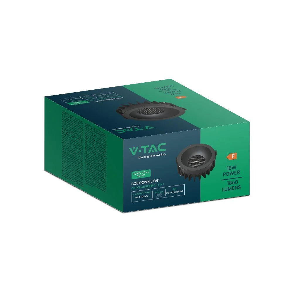 Faretto LED Incasso 18W COB CCT 3in1 CRI90 Nero | V-TAC Bridgelux