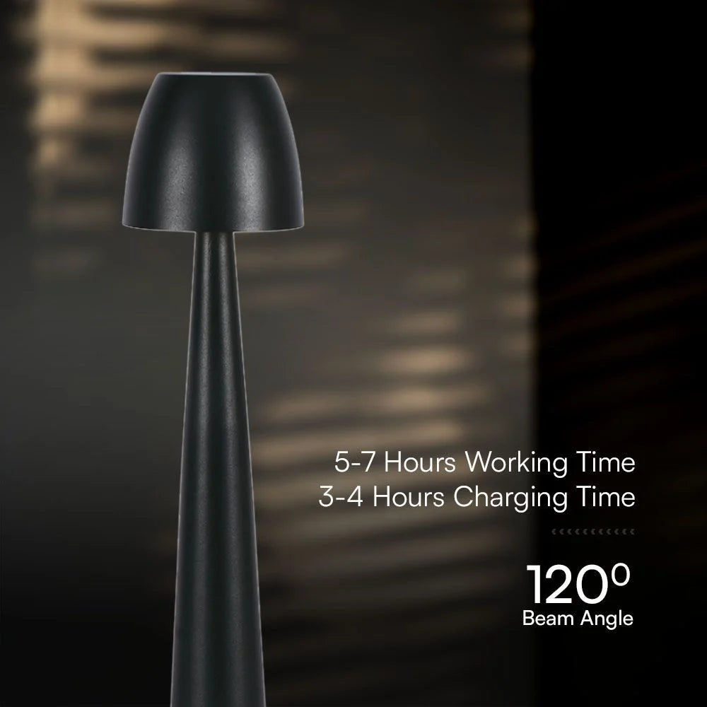 Lampada LED Tavolo 3W CCT Touch Ricaricabile USB-C Nera V-TAC