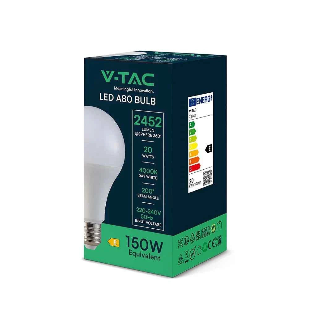 Lampadina LED E27 20W A80 4000K 120lm/W V-TAC Luce Naturale