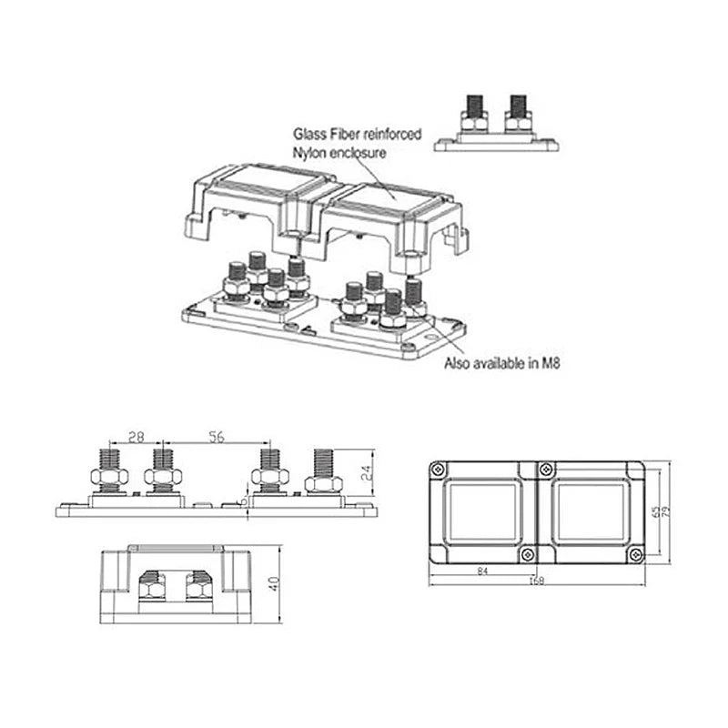 Busbar V-Tac 400A con 4 Terminali M10 per Batterie Bassa Tensione