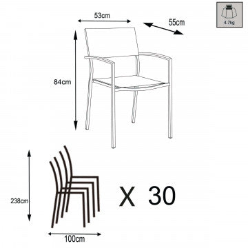 Poltrona Florida - Sedia da giardino in acciaio inox e textilene grigio