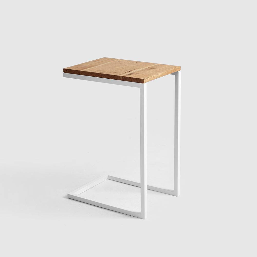 Tavolino Laterale LUPE 30, Impiallacciatura di Rovere, Bianco
