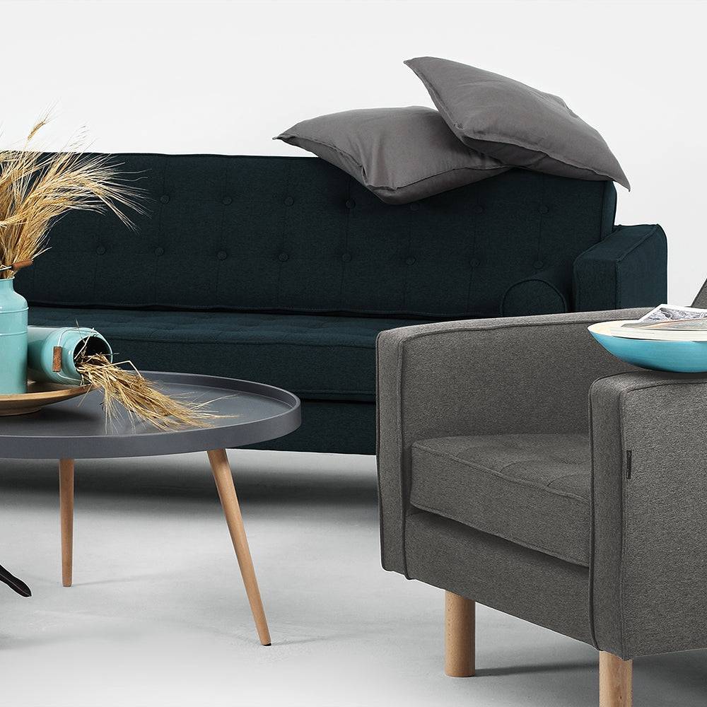 Divano 3 Posti TOPIC WOOD, Deep Sea, Legno Naturale