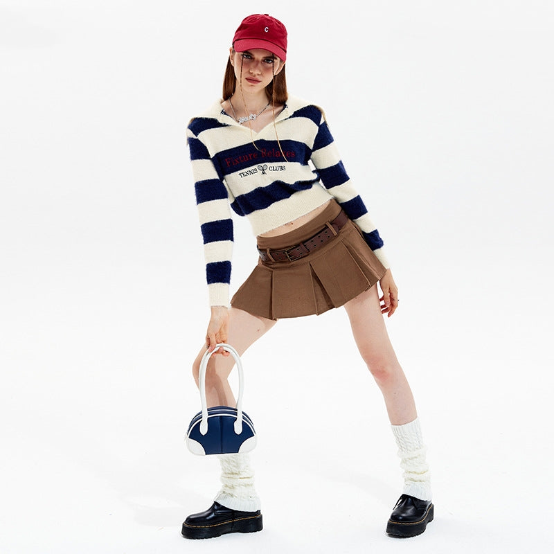 Maglione corto a righe, modello ampio, stile coreano, stile casual