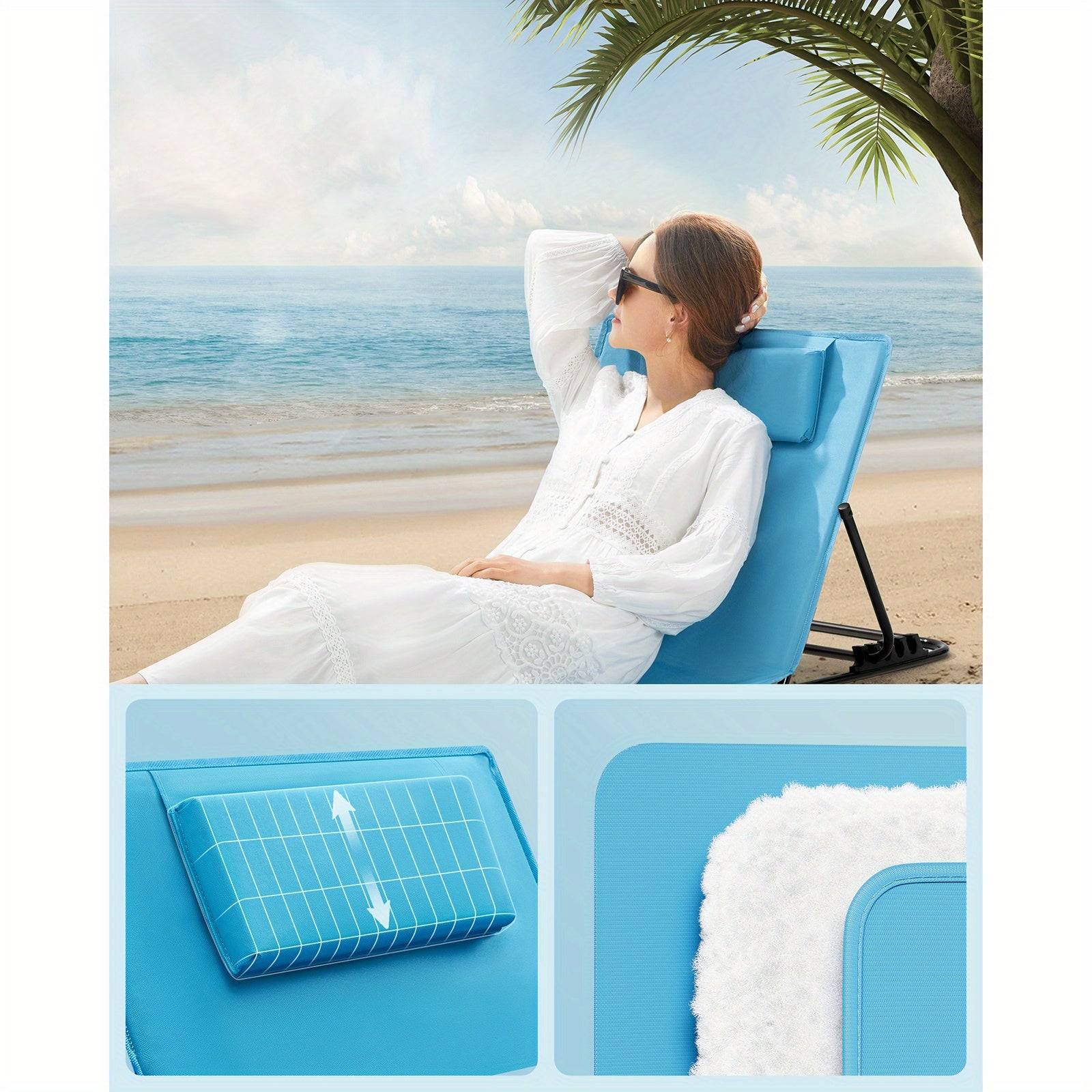 SONGMICS Sdraio Pieghevole Spiaggia Reclinabile 158x55cm Leggera Portatile Campeggio Giardino Piscina