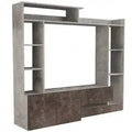 Parete Soggiorno Entry Grigio Cemento e Grigio Scuro: Legno, cm 180x28/40x165