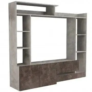Parete Soggiorno Entry Grigio Cemento e Grigio Scuro: Legno, cm 180x28/40x165
