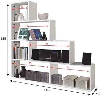 Libreria bianca lucida 145x29x145 cm - Moderna con 6 vani capienti