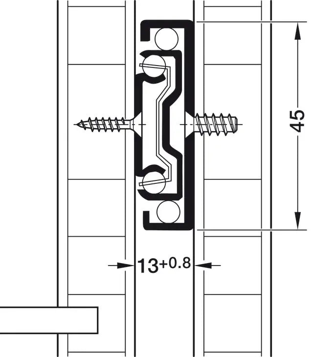GUIDA A SFERA, HÄFELE MATRIX RUNNERR BB S30, USCITA TOTALE IN SOVRAESTENSIONE, PORTATA FINO A 30 KG, ACCIAIO MONTAGGIO LATERALE 400 MM
