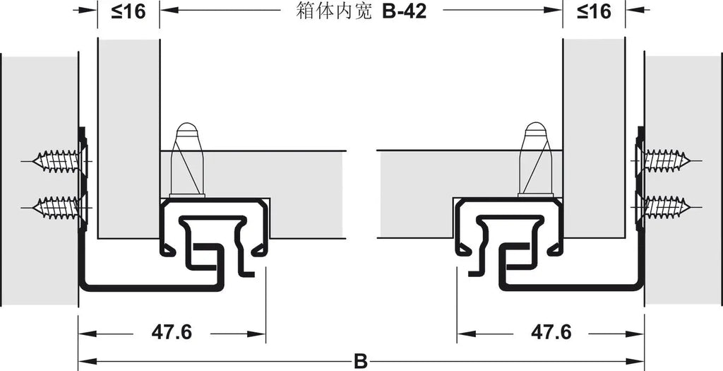 GUIDA CON MONTAGGIO INVISIBILE, HÄFELE MATRIX RUNNER UM A30, USCITA TOTALE, PORTATA FINO A 30 KG AMM  250MM