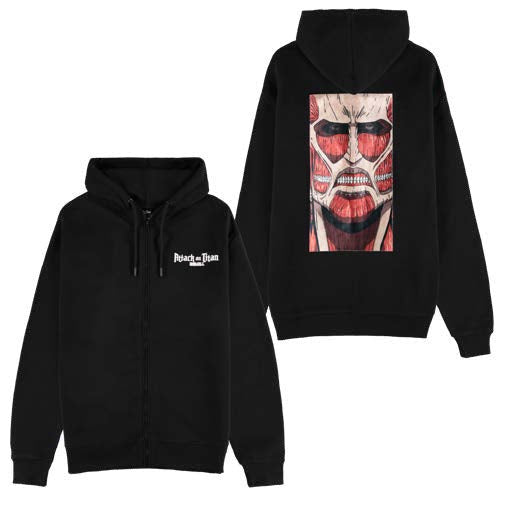 DIFUZED ATTACK ON TITAN - FELPA CON CAPPUCCIO E ZIP NERA  : GIGANTE COLOSSALE  XXL