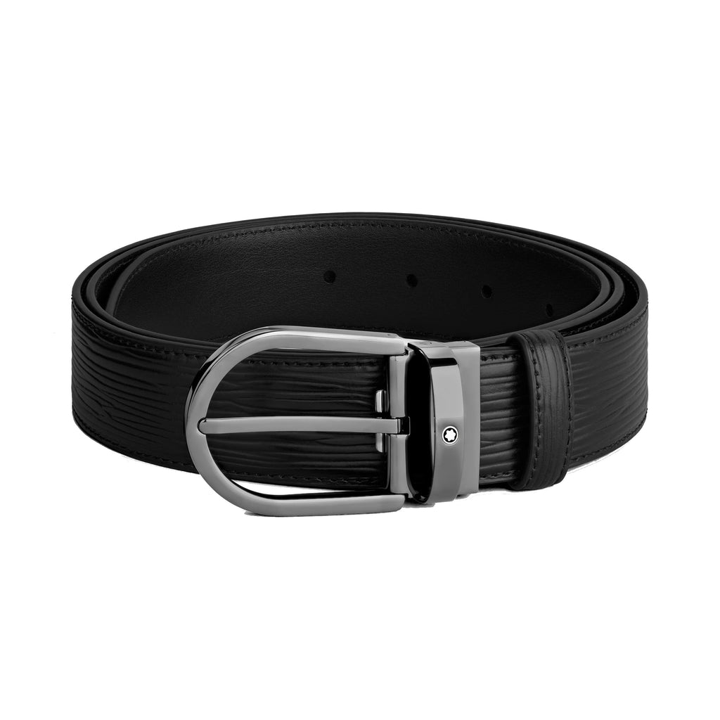 Montblanc cintura da 35 mm pelle nera con fibbia a ferro di cavallo 199641