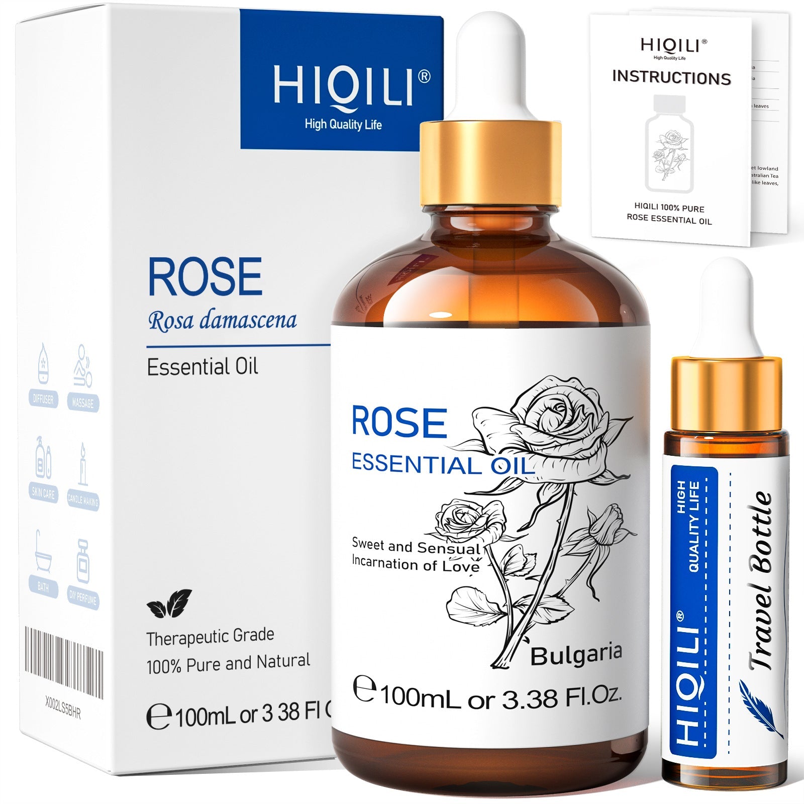 Bellezza e cura della pelle - Olio essenziale puro - Estratto vegetale - Olio da massaggio alla rosa - Profumo - Aromaterapia
