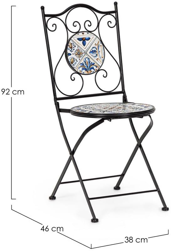 Sedia pieghevole Mykonos in ceramica e acciaio resistente all'esterno
