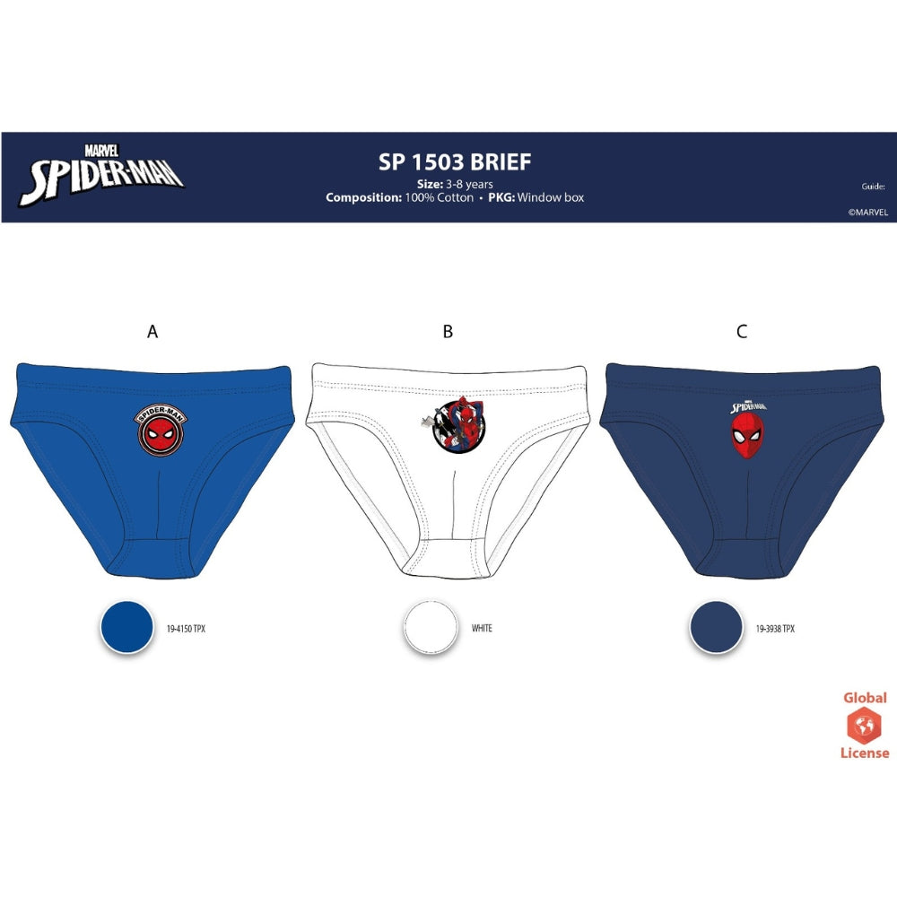 Cartoon Spider-man Confezione Da 3 Slip Bimbo 100% Cotone Stampe/colori Assortiti  Art. Sp1503