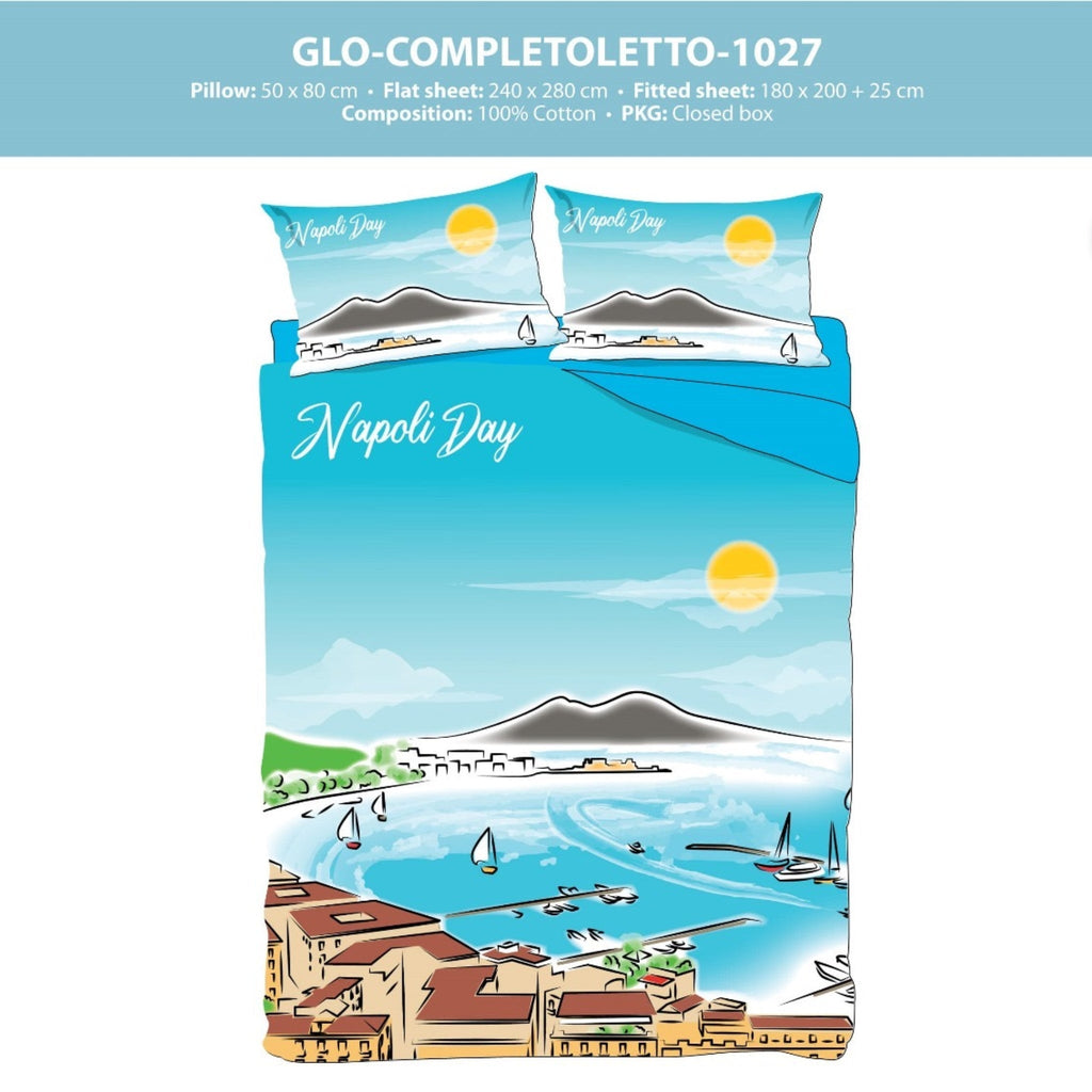 Completo Lenzuola 2 Posti Con Stampa (napoli Notte-giorno) Abbinabile Con Trapunta  Art. Glonap1027