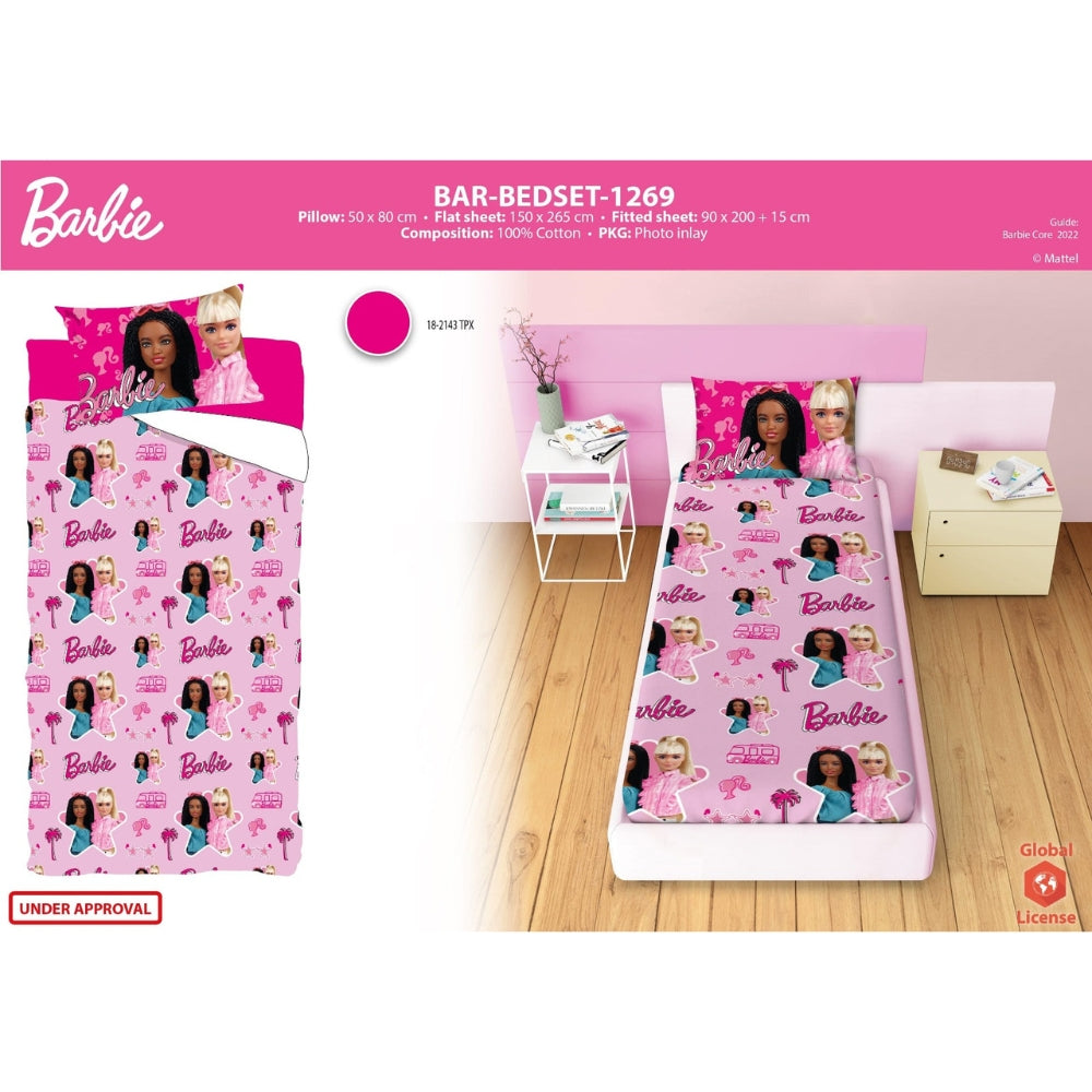 Disney - Completo Letto Una Piazza E Mezza Disney Stampa Barbie 100% Cotone
