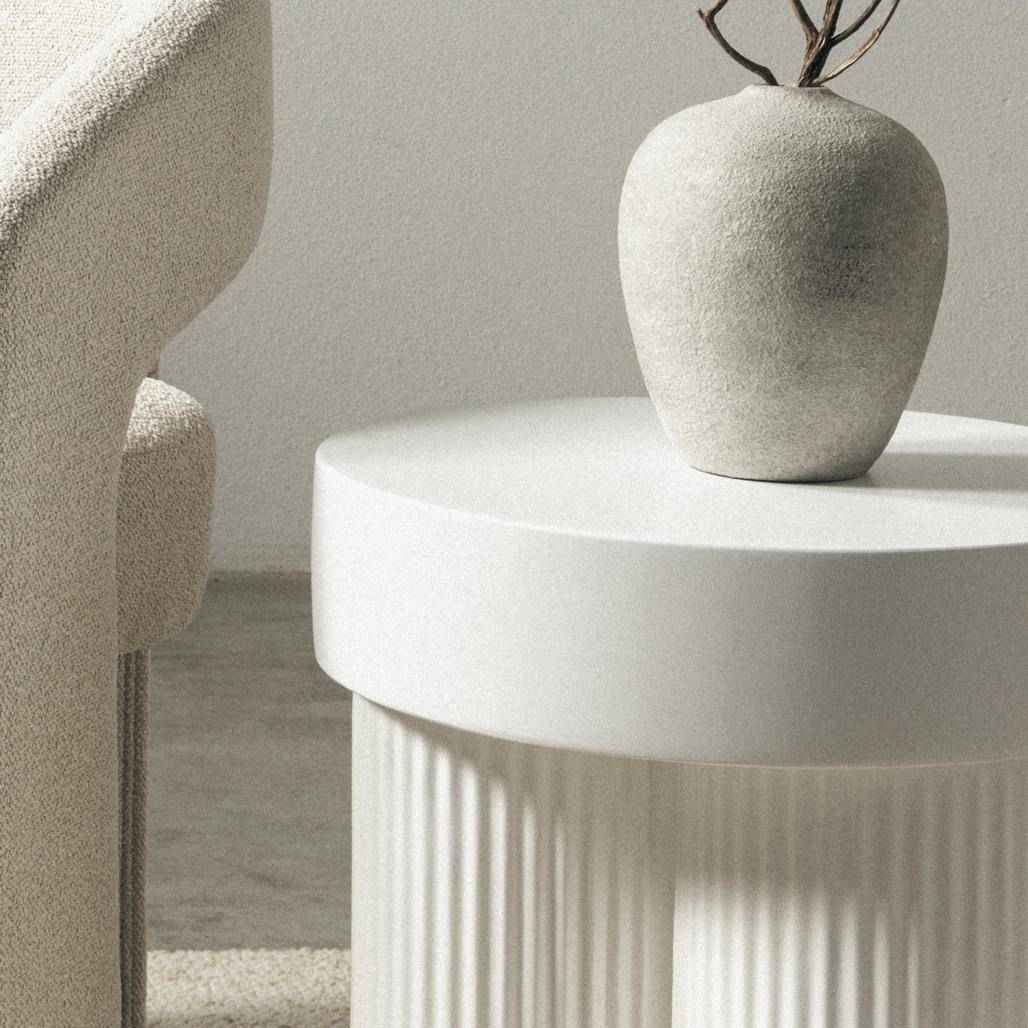 Tavolino RIGATO 45 cm, tondo, bianco, rigato