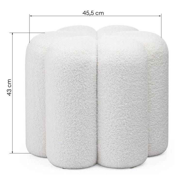 Pouf FLORI rivestito in bouclé bianco