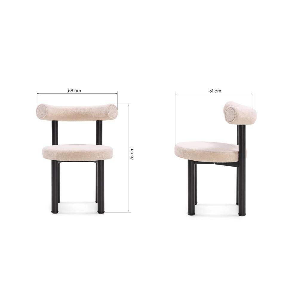 Sedia da Pranzo PERER, Beige Bouclé/Gambe Nere