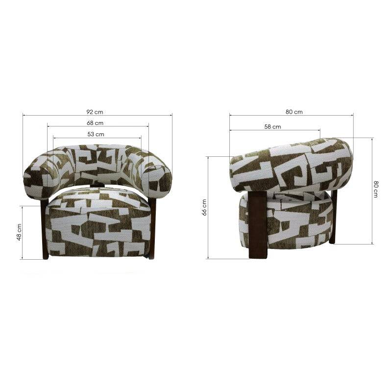 Poltrona ANNABEL, olive-cream/noce, forme arrotondate