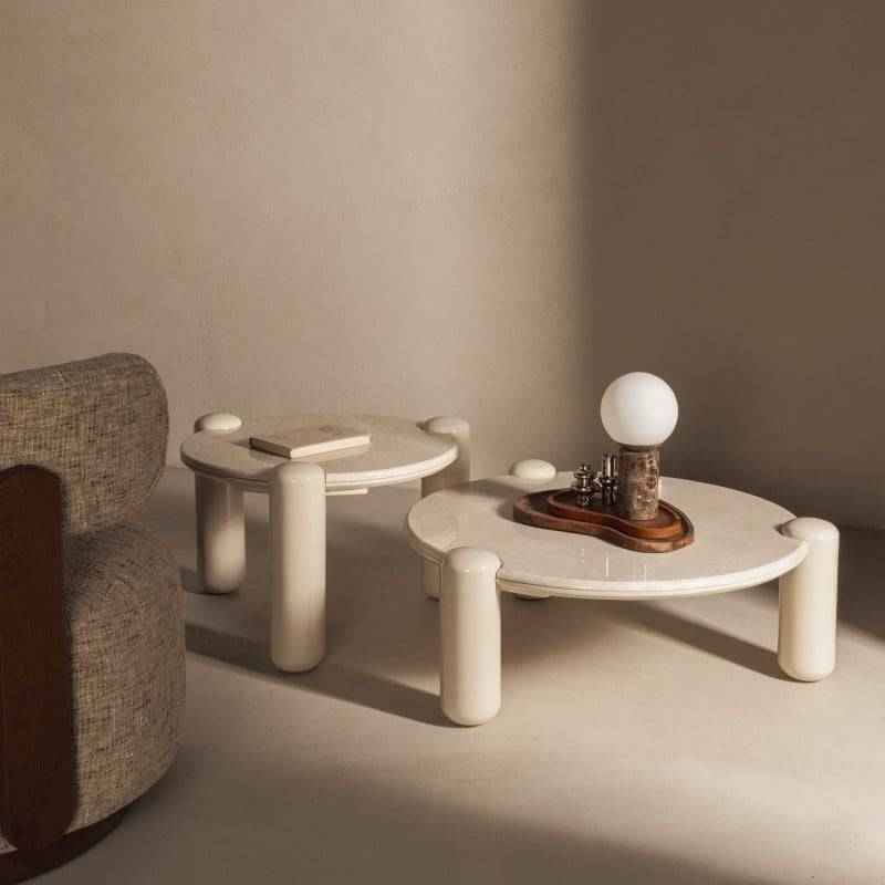 NORREL Tavolino da Caffè 66 cm, Beige Chiaro/Marmo