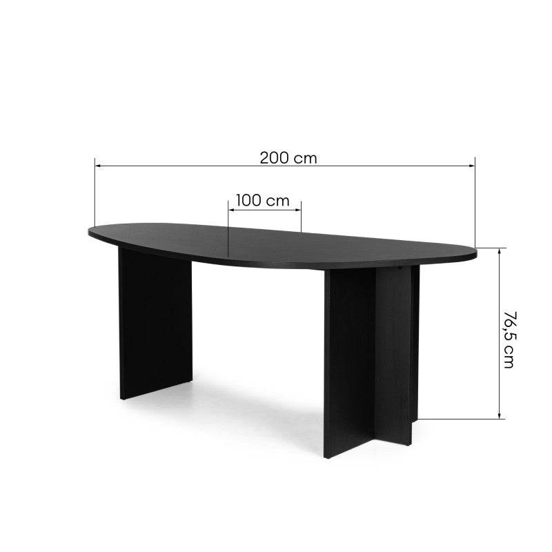 Tavolo ZEV 200 cm piano irregolare, nero struttura legno