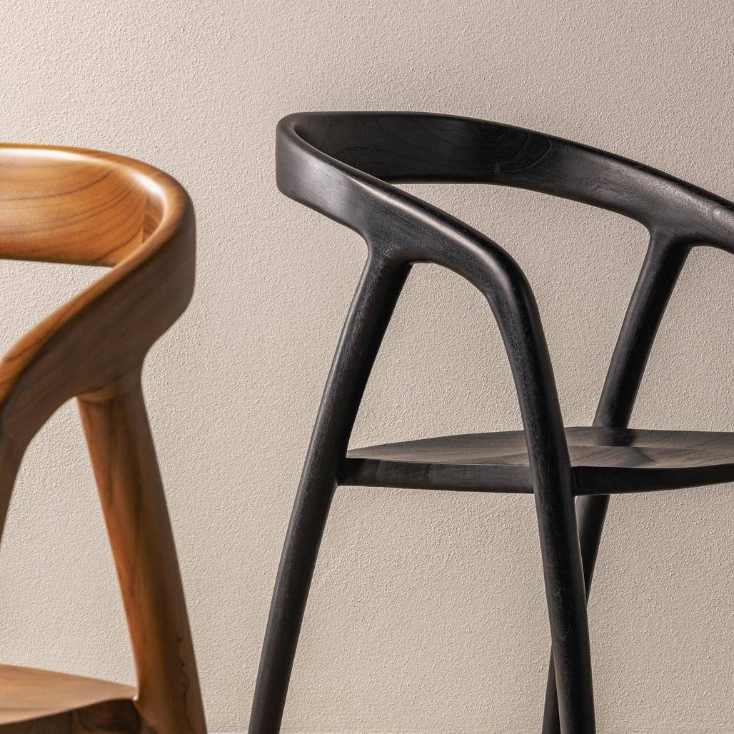 Sedia da Pranzo NIBI OKA, Nero, Legno di Teak