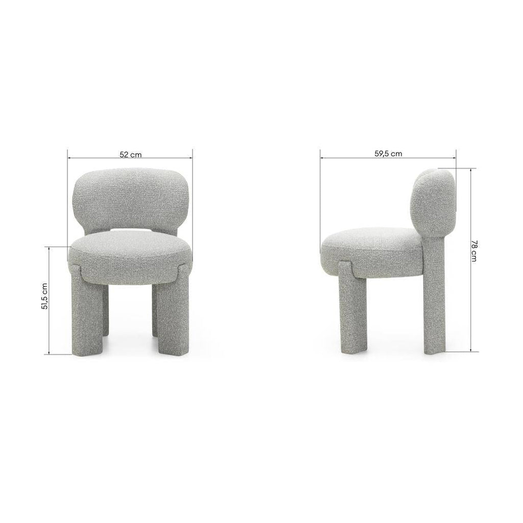 Sedia imbottita SAMMA, grigio, bouclé, forme arrotondate