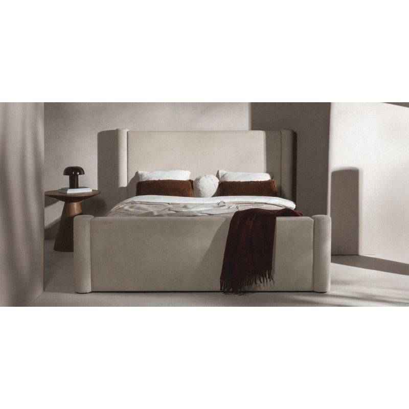 Letto ZENNA imbottito 160x200 cm, velluto beige chiaro